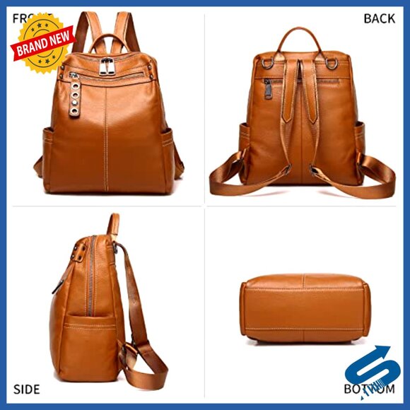 Genuine Leather Backpack Purse Convertible Shoulder Bag Medium Size